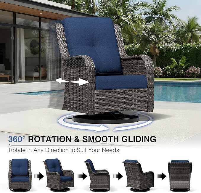 Joyside 9 Piece Wicker Patio Furniture Set, Outdoor Swivel Rocker Patio Chairs with High Back, Deep Seating, Wide Armrest, Thickened Cushions, Outdoor Furniture for Deck, Porch Use
