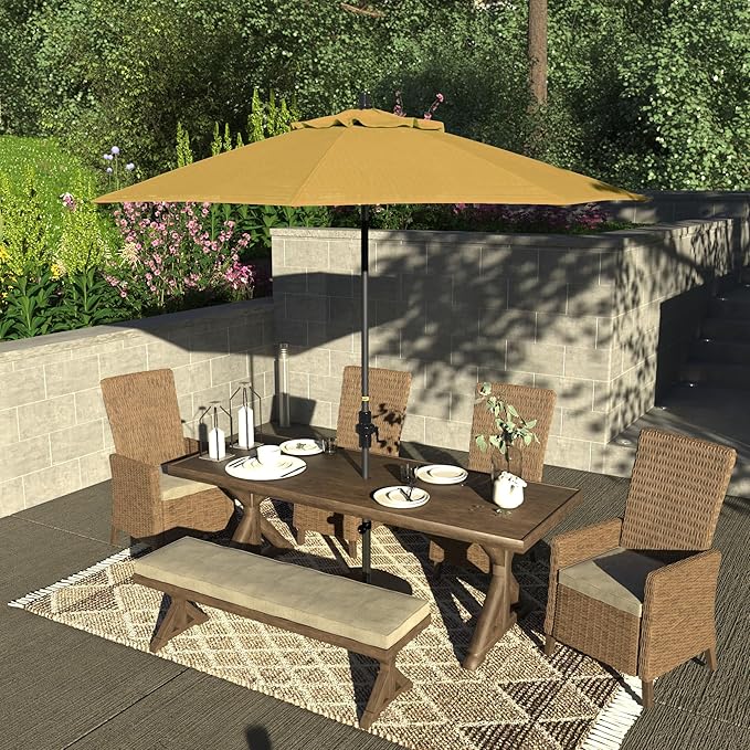 California Umbrella 9' Rd. Crank Lift, Collar Tilt, Aluminum Pole, Fiberglass Rib Patio Umbrella, Hammertone Grey Finish, Sunbrella Wheat