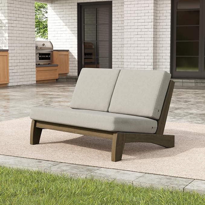 Pia Ricoo 4 Piece Patio Furniture Sets, Outdoor Loveseat Sofa Set with 2 Chairs & Coffee Table, Patio Conversation Set for Backyard, Deck, Lawn, Light Camel, Dark Wood