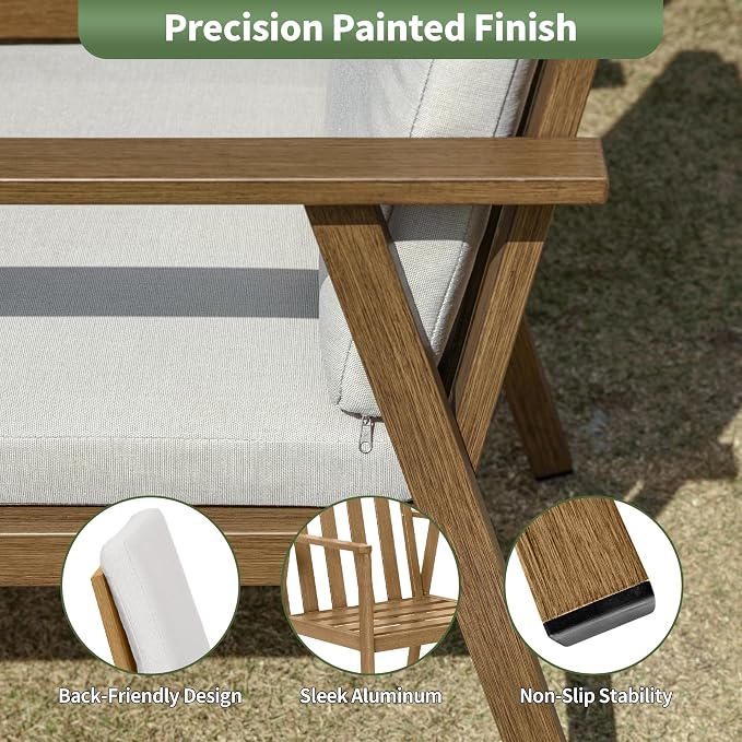 9 Pieces Patio Dining Set for 8, Aluminum Outdoor Dining Table Sets with Umbrella Hole, Modern Outdoor Furniture Set with 2 Swivel Chairs, 6 Dining Chairs and Table for Backyard Poolside,Teak