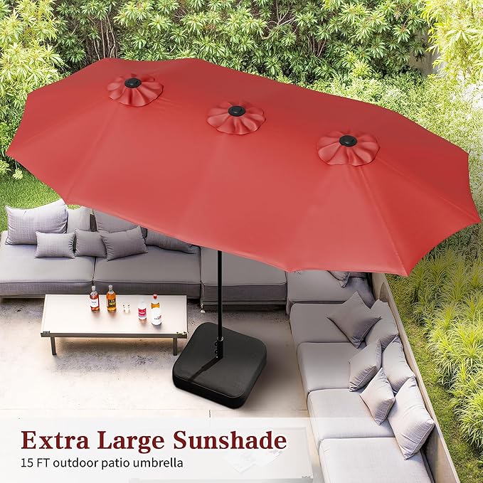 Vongrasig 15FT Large Patio Umbrella with Base Included, Outdoor Double sided Umbrellas with Crank Handle, Rectangle Table Umbrella for Pool Lawn Garden Market