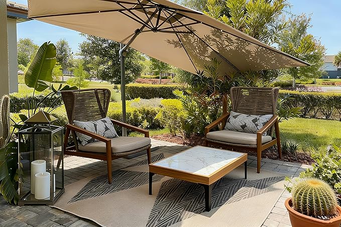 PURPLE LEAF 2 Pieces Patio Wicker Sofa Chairs Outdoor Aluminum Armchair with Cushions and Pillows Conversation Furniture Modern Leisure Chairs for Balcony Yard Garden Living Room