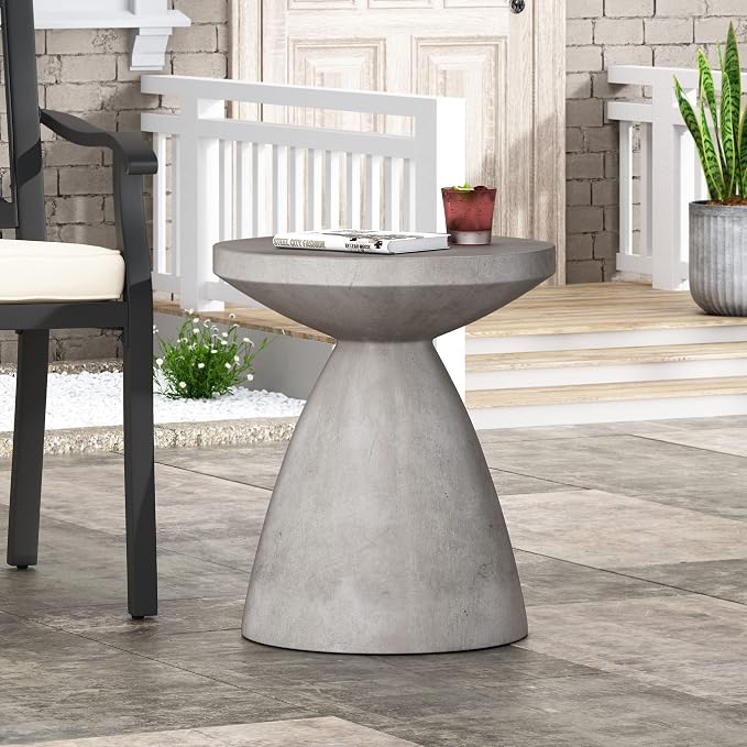 Outdoor Side Table Concrete End Table Faux Stone Small Coffee Tables Patio Garden Stool Plant Stand for Porch, Backyard Silver-Snowman