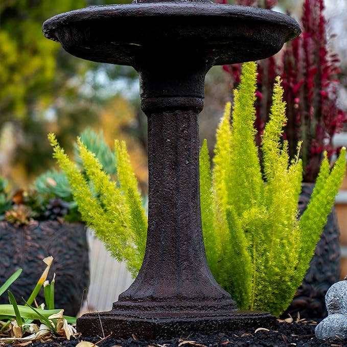 XBrand 28" Outdoor Bird Bath Fountain, Brown Resin, Decorative 1-Tier Water Feature for Patio