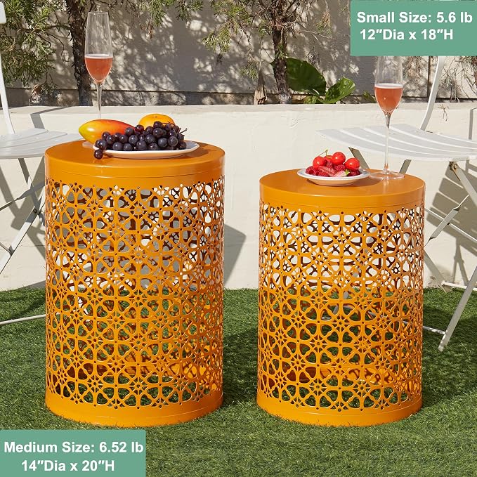 Y&M Outdoor Side Tables, Set of 3 Metal Stacking Patio Side Tables for Outside, Round Indoor End Tables, Coffee Accent Poolside Tables for Patio Garden Balcony, Orange