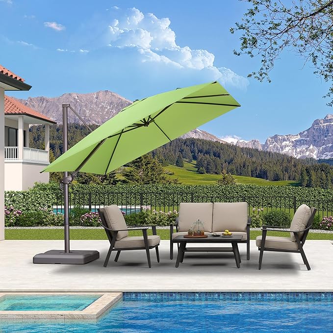 PURPLE LEAF 10' X 10' Patio Cantilever Umbrella Antique Bronze Square Outdoor Umbrella with 360° Rotation and Aluminum Offset Hanging for Garden Backyard Pool, Green