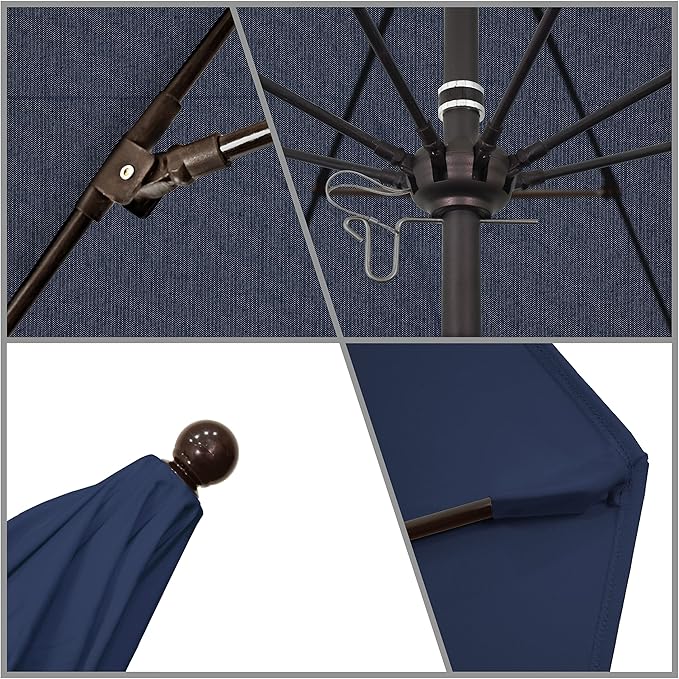 California Umbrella 9' Rd. Venture Series Contract Grade Patio Umbrella, Push Open Pin Stop, Bronze Finish, Sunbrella Spectrum Indigo