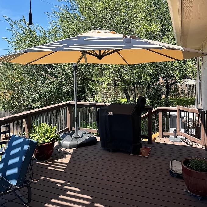 PURPLE LEAF 11 Feet Patio Umbrella with Base and Cover Round Outdoor Cantilever Umbrella Aluminum Offset Umbrella with 360-degree Rotation for Garden Deck Pool Patio Beige