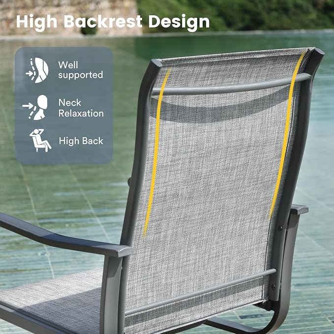 VICLLAX 3 Pieces Patio Dining Set for 2-28" Square Small Outdoor Table and 2 Patio Swivel Chairs for Lawn Garden, Grey Tabletop and Grey Fabric