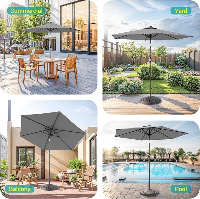 7.5ft Outdoor Umbrella Patio Umbrella with Solar Lights,18 LED Lighted Table Market Outdoor Umbrella, 2-Year-Non-Fading, for Pool, Deck, Garden,Backyard