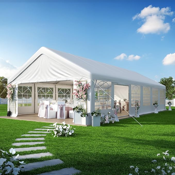 GARTOO 20' x 40' Canopy Party Tent - Heavy Duty Outdoor Wedding Gazebo with 4 Sand Bags, Event Shelter Canopy for Outdoor Event, Wedding, Birthday Party