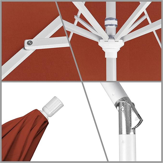 California Umbrella 11Ft Premium Sunbrella Patio Umbrella, Hand-Crank, Tilt-Collar, White Frame, Terracotta Fabric