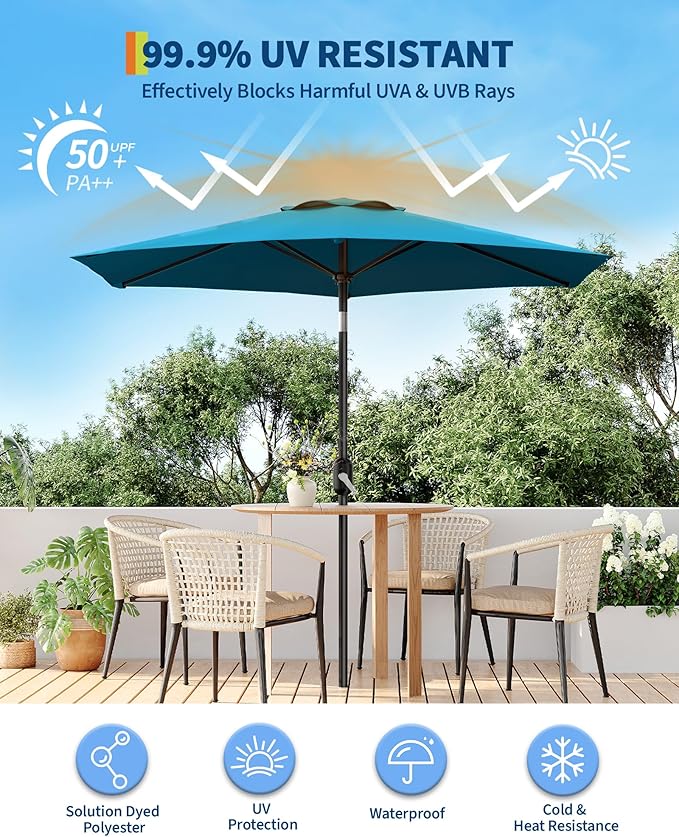 7.5 ft Outdoor Patio Market Umbrella, Light Turquoise Blue