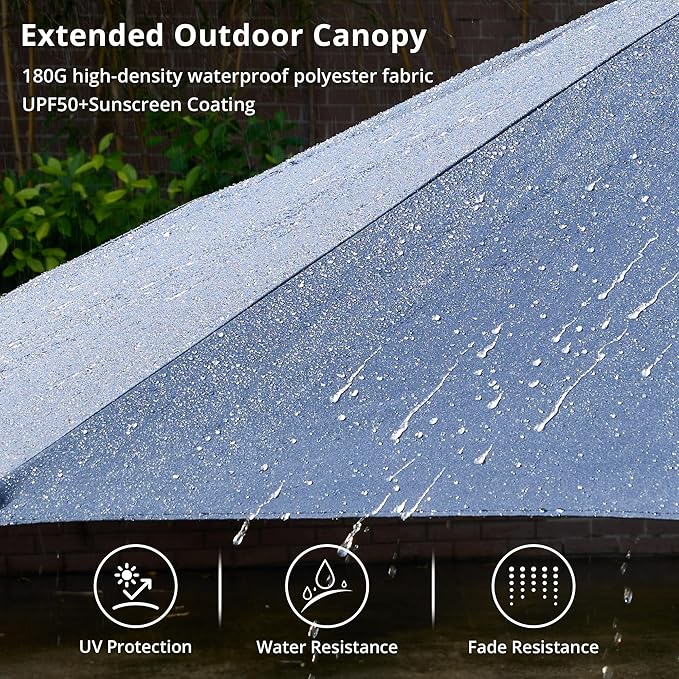 15ft Large Patio Umbrellas with Base & Solar Lights,Outdoor Rectangle Double-Sided Market Umbrella with Stand & 38 LED Lights,Outside Umbrellas for Poolside Deck Backyard (Blue)