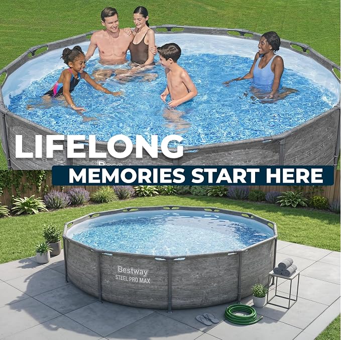 Bestway Steel Pro MAX 12' x 30" Above Ground Pool, Round Metal Frame Outdoor Swimming Pool Set with Filter Pump, Stacked Stone Print