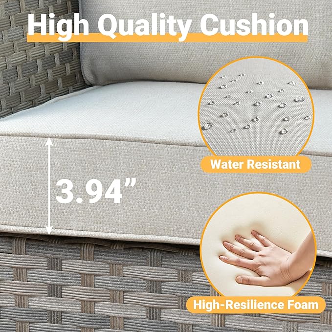 12 Pieces Outdoor Furniture Patio Sectional Sofa Couch Gray PE Wicker Conversation Sets with Ottomans Glass Coffee Table for Garden Poolside Backyard