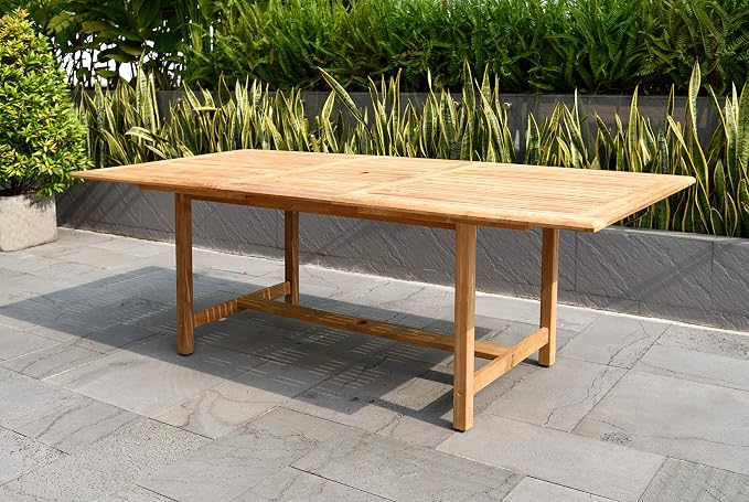 Amazonia Newcastle 9-Piece Outdoor Rectangular Dining Table Set | Certified Teak | Ideal for Patio and Indoors, Light Brown