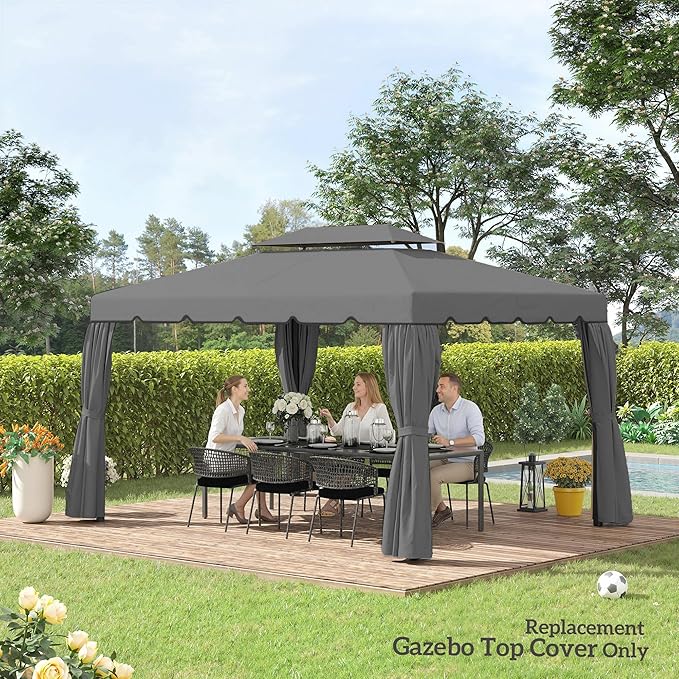 Outsunny 13' x 10' Gazebo Replacement Canopy, Gazebo Top Cover with Double Vented Roof for Outsunny 12.8' x 9.5' Frame for Garden Patio Outdoor (TOP ONLY), Light Gray