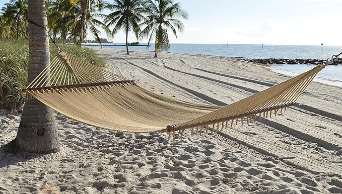 Jumbo Caribbean Hammock - 55 Inch - Soft-Spun Polyester - Tan