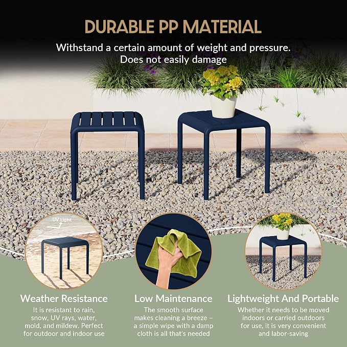 WestinTrends Playa Plastic Modern Outdoor Patio Accent Side Tables (Set of 2), Navy Blue