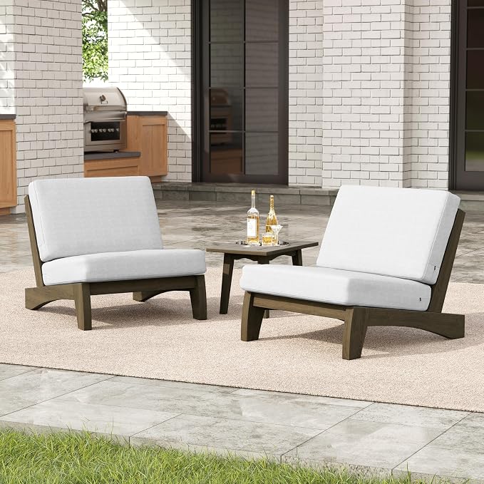 2 Pieces Patio Furniture Sets, All-Weather Outdoor Wood Bistro Set Patio Conversation Side Table Chiars and Patio Loveseat for Balcony, Backyard