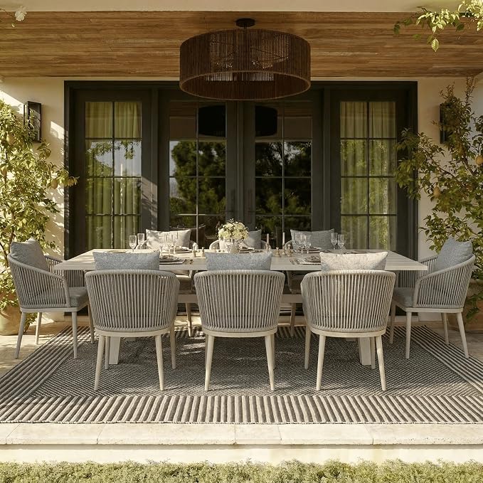 5-Piece Patio Dining Table Sets, Woven Wicker Dining Set with Rectangular Aluminum Table and Dining Chairs Modern Outdoor Dining Furniture Set for Outdoors and Indoors