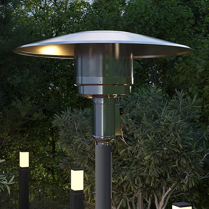 Flash Furniture Sol Patio Outdoor Heating-Slate Gray Stainless Steel 40,000 BTU Propane Heater with Wheels for Commercial & Residential Use-7.5 Feet Tall, 90" High
