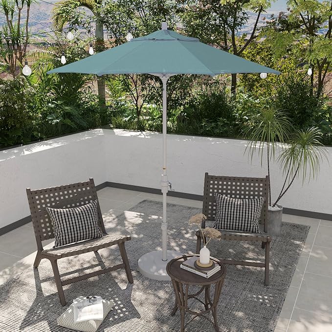 California Umbrella 7.5' Rd. Aluminum Patio Umbrella, Crank Lift, Collar Tilt, White