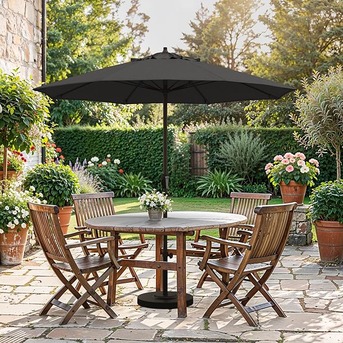 California Umbrella 10-Year Protection 7.5 Ft Outdoor Patio Umbrella, Pacifica Fade-Resistant Fabric, Auto-Tilt, Heavy Duty Aluminum Frame, 8 Reinforced Ribs for Pool or Deck, Bronze Pole, Black