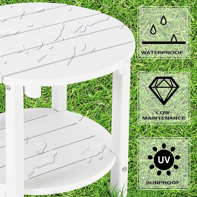 LZRS Adirondack Side Table Double End Table, Outdoor Coffee Tables for Patio, Backyard,Pool, Indoor Companion, Easy Maintenance & Weather Resistant(White)