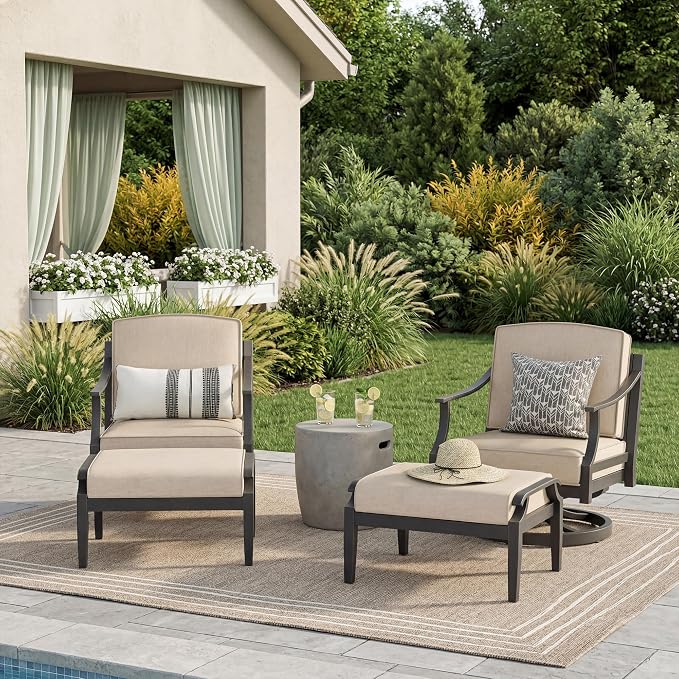 PEAK HOME FURNISHINGS Tamarin Outdoor Swivel Conversation Chairs in Bronze Aluminum, Set of 2