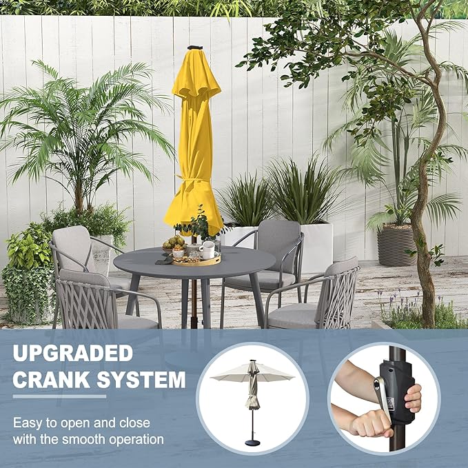 EliteShade USA 10-Year-Non-Fading 10ft Market Patio Umbrella, Commercial Grade Table Sun Umbrella with 80 Solar LED Lights, Crank Open, Windproof & UPF 50+ UV Protection for Garden, Deck, Pool, Backyard, Sunflower Yellow