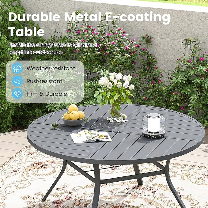 7 Pieces Patio Furniture Dining Set, 6 Textilene Swivel Dining Chairs, 53" Outdoor Round Metal Table with 1.57" Umbrella Hole, Outdoor Dining Set for Porch, Lawn, Garden, Grey/Grey