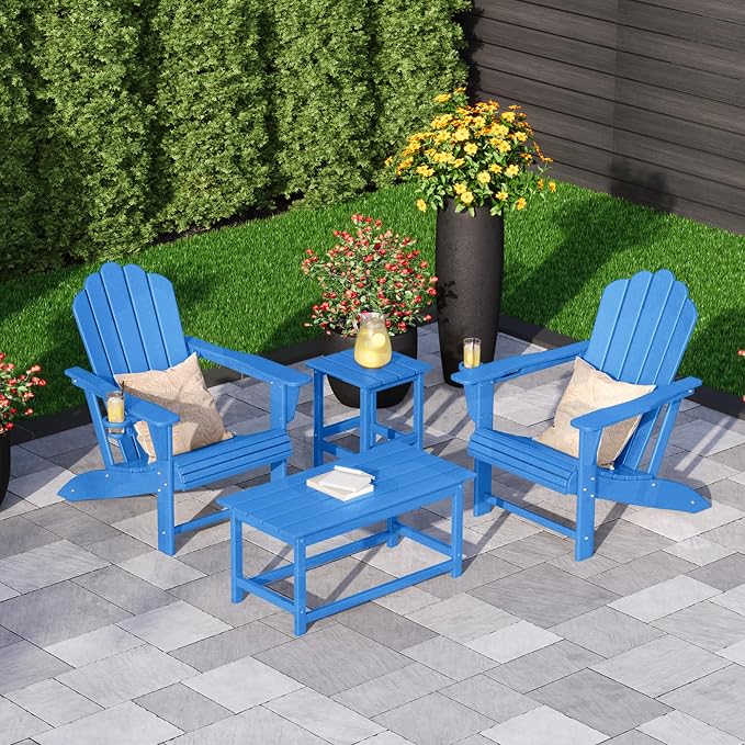 Costaelm Adirondack Conversation Table, HDPE Outdoor Drink Weather Resistant, Outdoor Patio Porch Accent Balcony Table for Pool, Seaside, Backyard, Pacific Blue