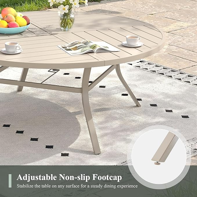 11 Pieces Outdoor Dining Set, Stackable Textilene Paito Chairs & 63.1" Round Dining Table with Umbrella Hole, Patio Dining Set for Backyard, Deck, Garden, Sandshell