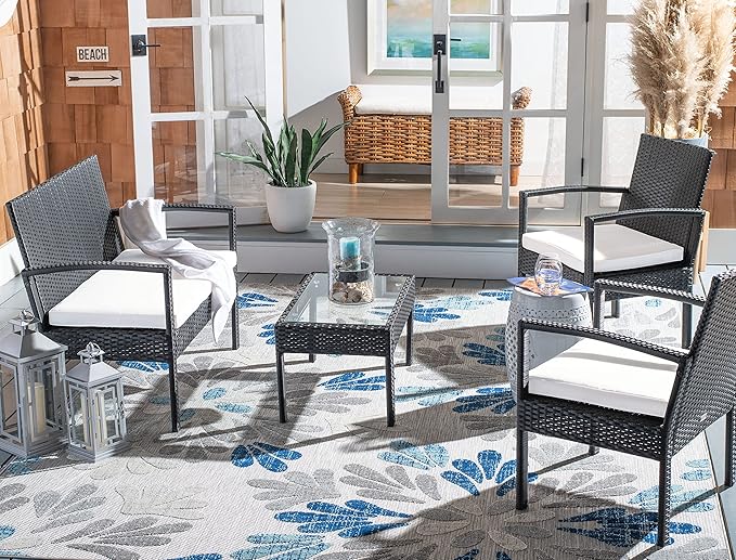 Safavieh PAT7507A Collection Bassey Black and Beige 4-Piece Outdoor Living Patio Set