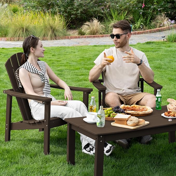 nevilywood Compact Stackable Adirondack Chairs Set of 4,HDPE,380lbs,Coffee | 26.3" Wide HDPE.All-Weather Outdoor.Maintenance-Free.Stackable for Storage.25°Curved Straight Backrest.Quick Assembly