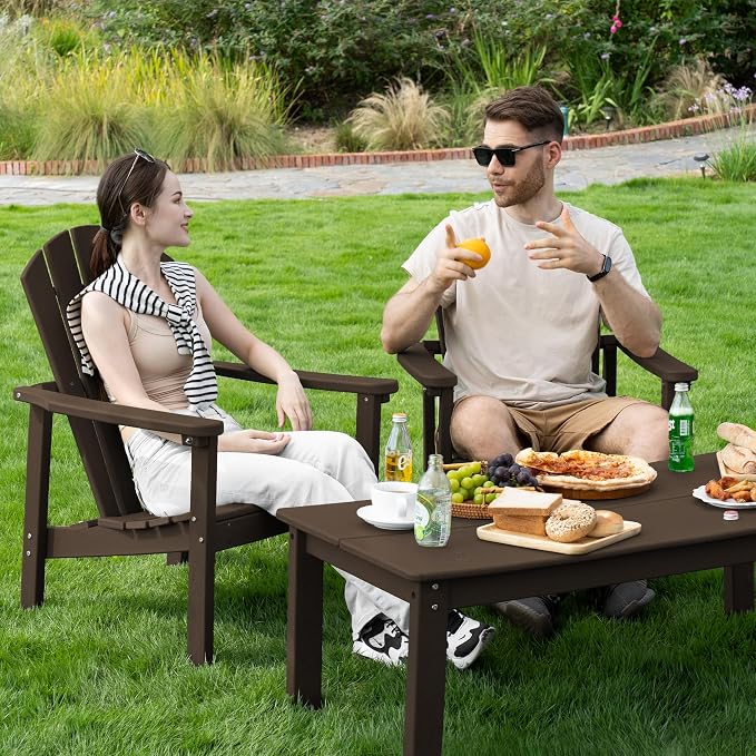 nevilywood Compact Stackable Adirondack Chair,All Weather HDPE,380lb.Coffee | 26.3" Wide HDPE.All-Weather Outdoor.Maintenance-Free.Stackable for Storage.25°Curved Straight Backrest.Quick Assembly