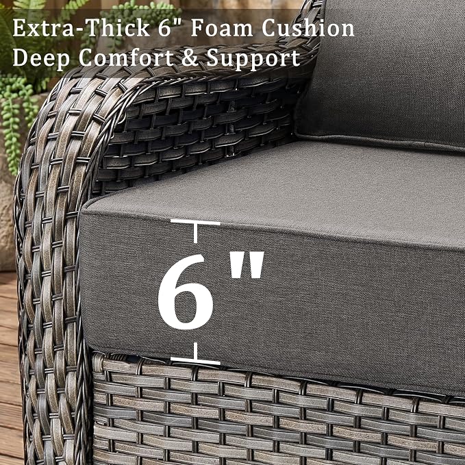 Luxury 6" Thick Cushion 11 Pieces Wicker Patio Furniture Set with 41”Fire Table, Outdoor Conversation Set with Swivel Rocker Chairs Set of 4 and Patio Couch for Deck Porch Yard and Poolside