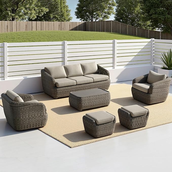 CHITA Patio Wicker 3-Seater Sofa with Removable Cushion, Backyard Rattan Chair for Sunrooms, Patios, Decks, Fully Assembled