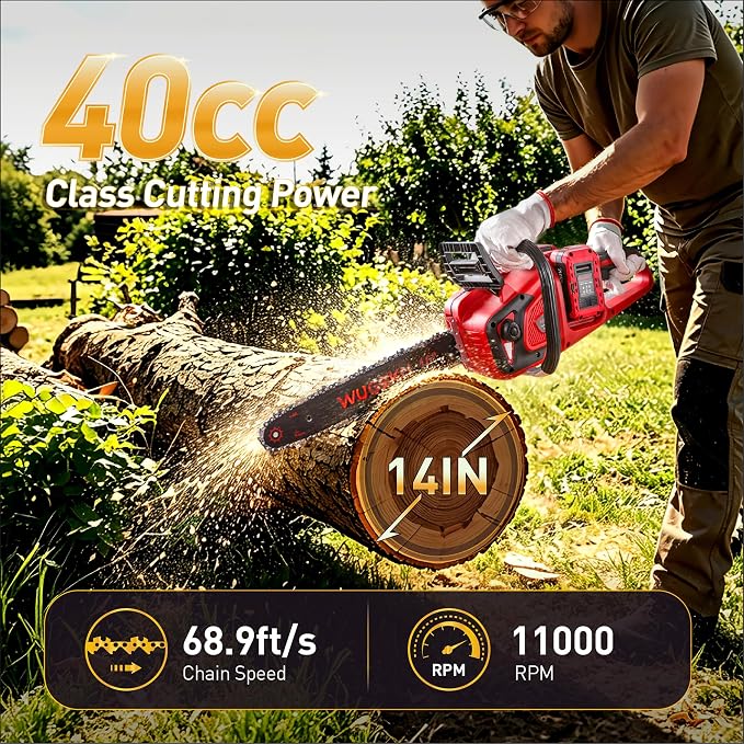 40V 16 Inch Cordless Chainsaw, 69ft/s, Brushless Electric Chain Saw, 2×4.0Ah Batteries & Charger, Auto Oiler, Safety Lock, Gloves & Goggles, Limb Pruning/Yard Cleanup/Firewood Cutting