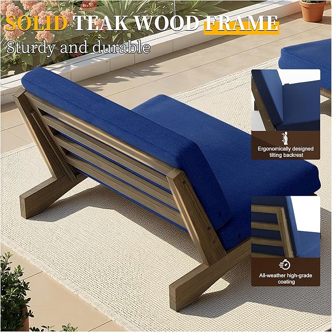 UIXE 6 Pieces Wood Patio Furniture Sets, 2 Patio Loveseat, 2 Patio Bistro Chair, All Weather Outdoor Sectional Sofa Furniture Backyard Conversation Set with Coffee Table - Navy