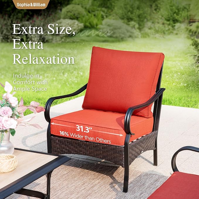 Sophia & William Patio Furniture Set, 5 Piece Metal Outdoor Conversation Set with 3-Seater Outdoor Couch, 2 Sofa Chairs, 1 Loveseat,1 Coffee Table for Outdoor Seating, Backyard, Porch(Red)