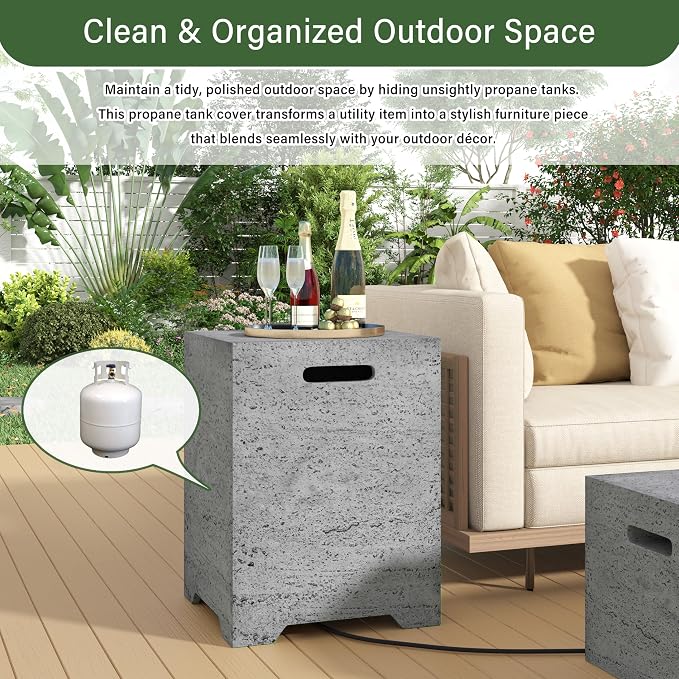 Polibi Tank Cover with Square Side Table, 100lb Capacity Weather-Resistant Enclosure for Standard 20 lb Tanks, Outdoor Storage for Patio, Deck, Balcony, No Assembly Needed, Dark Gray