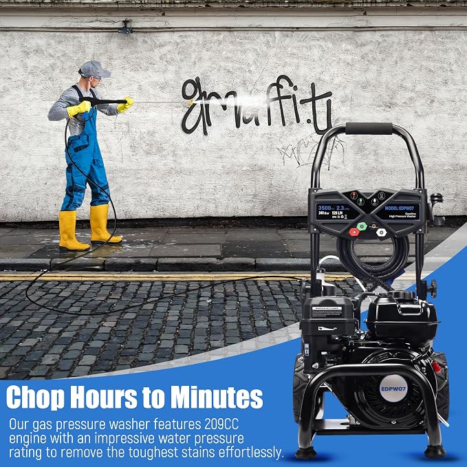 Gas Powered Pressure Washer 3500 PSI - 2.3 GPM Heavy Duty High Power Washer,209CC 7HP Engine with 25Ft Pressure Hose, Axial Aluminum Pump, Soap Tank, 4 Quick Connect Nozzle (Dark)