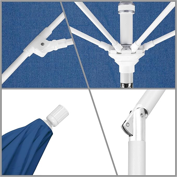 California Umbrella 9' Round Crank Lift, Collar Tilt, Aluminum Pole, Fiberglass Rib Patio Umbrella, White Finish