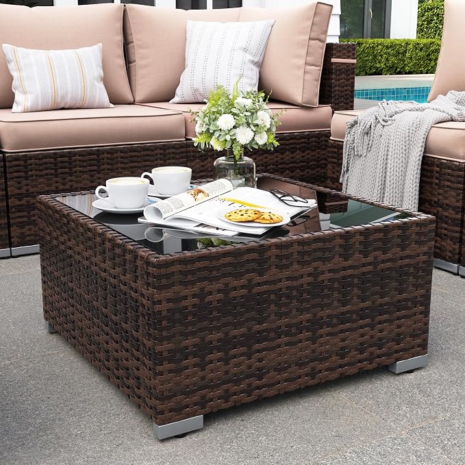 Patio Furniture Set, Modular 10-Piece Patio Conversation Sets with Coffee Table, All-Weather Wicker Outdoor Sectional for Backyard and Balcony, Beige (Waterproof Covers Included)