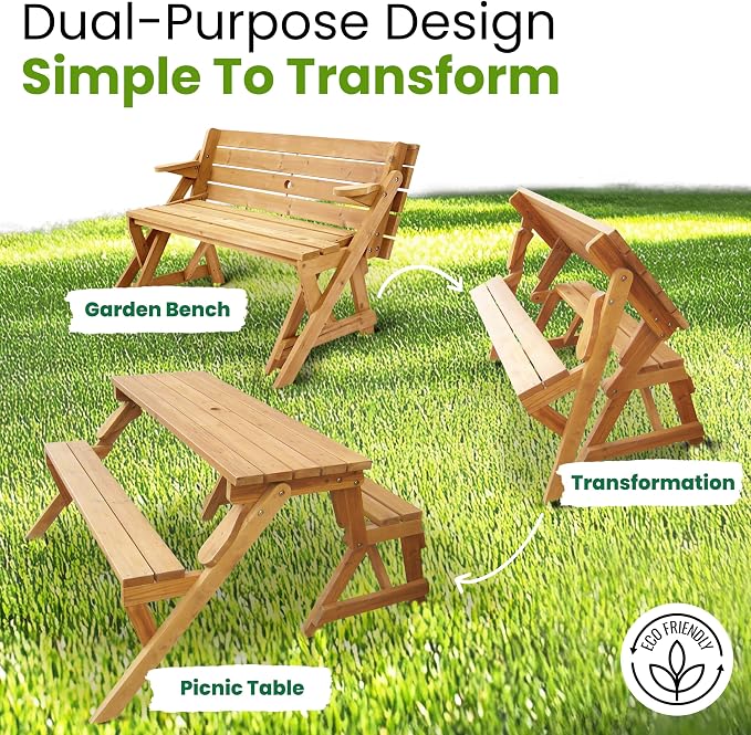 Merry Garden Interchangeable Wooden Picnic Garden Bench Outdoor Patio Dining Table, Natural,White