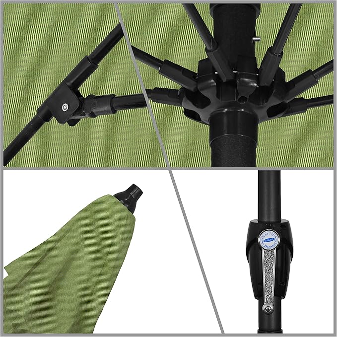 California Umbrella 12-Year Protection 9-Ft Outdoor Patio Umbrella, Sunbrella Fade-Resistant Acrylic Fabric, Auto Tilt and Crank, Heavy-Duty Aluminum Frame/ Reinforced Ribs, Bronze Pole, Spectrum Cilantro
