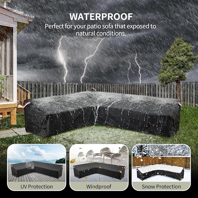 KylinLucky Large V-Shaped Patio Sectional Sofa Cover 100"x100", Heavy Duty Waterproof Outdoor Couch Cover with Air Vents, Fits Most Corner Sectionals, Black